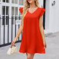 thumbnail image 1 of Robes Été Robe Été Tempérament Doux V-Cou Bulle Manches Couleur Unie Confortable Robe de Mode Robe Courte Orange M, 1 of 7