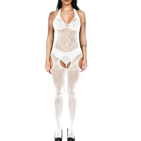 

Women s Erotic Underwear Web Chest Hanging Empty Sexy One-piece Mesh Clothes Open Crotch Pajamas