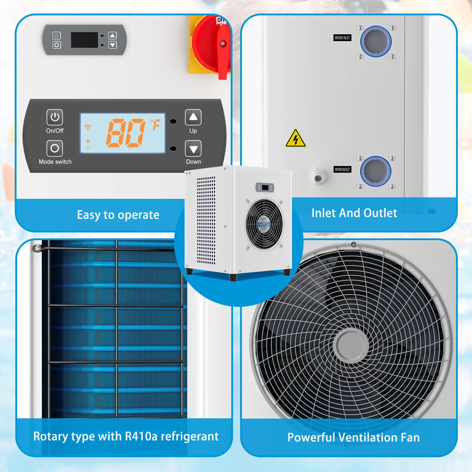 Slsy Swimming Pool Heat Pump for Above Ground Pools, 16186 BTU Energy Efficient Pool Heater with Compact Design & Power Cord Included, White