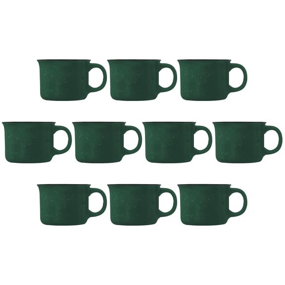 10 Bijou Ceramic Campfire Coffee Mugs Set, 8 oz. - Ceramic, Speckled, Sturdy, C-handle - Green