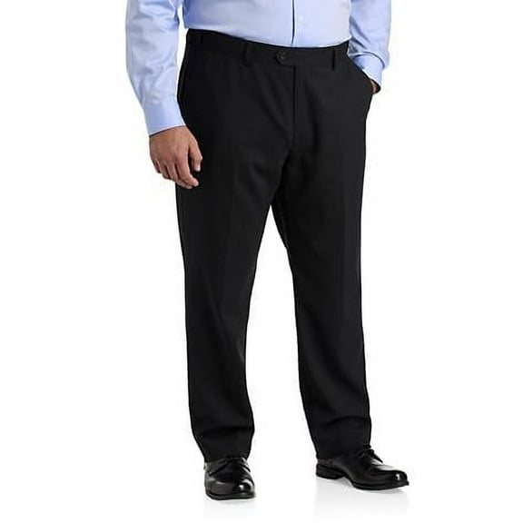 Perfect Fit Waist-Relaxer Flat-Front Suit Pants Black 42 x 32