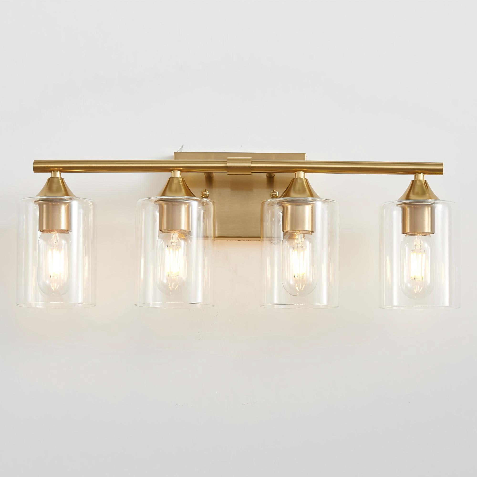 Bathroom Vanity Light 4 Light, Brushed Gold Metal with Clear Glass Shade for Bathroom Dressing Room, No Bulbs Included