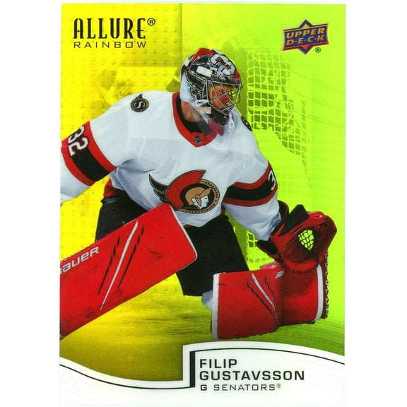 NHL 2021-22 Allure Filip Gustavsson Yellow/Green Rainbow Trading Card R-29 (Rookie) (Upper Deck)