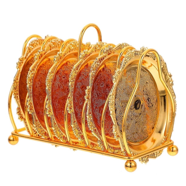 1 Set Golden Fruit Tray Decorative Food Serving Dish Storage Plates with Rack