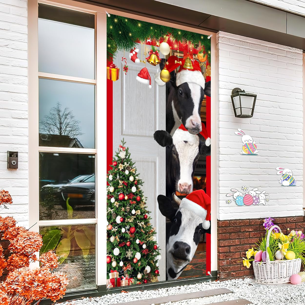 Christmas Highland Cow Door Cover – 72.8x35.4 Inch Fabric Hanging Banner For Front Door, Xmas Indoor Outdoor Decor - View #9
