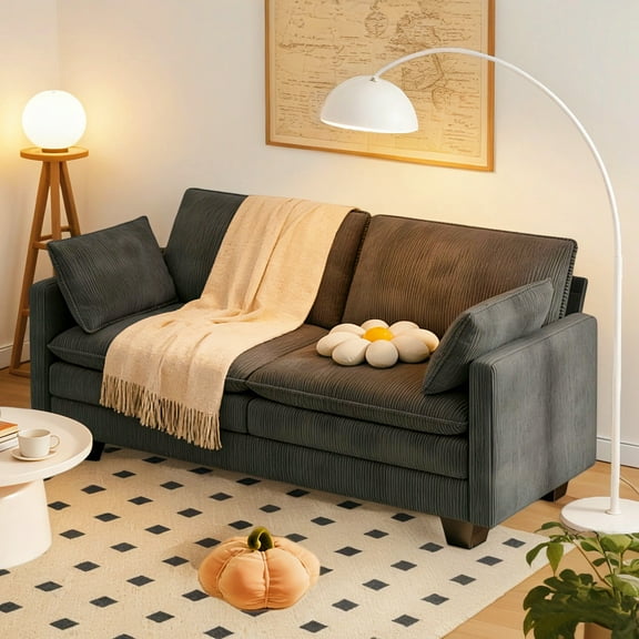 74.8"Loveseat, Lofka 2 Chenille Deep Seat Sofa with Pillow, Cloud Couch for Living Room, Dark Gray