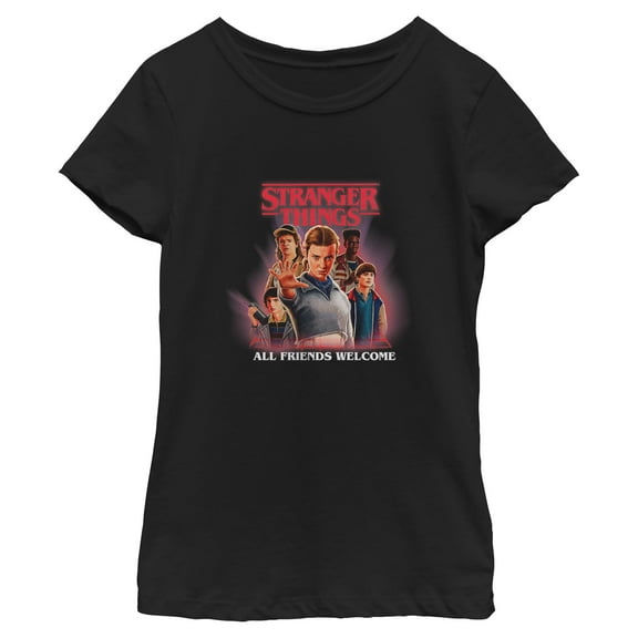 Netflix Girls' Stranger Things All Friends Welcome Classic Logo T Shirt