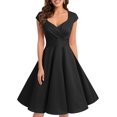 thumbnail image 1 of Vestido de cóctel retro vintage de los años 50 falda plisada con cuello en V rockabilly, 1 of 6