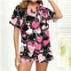 thumbnail image 2 of RKSTN Women's Valentines Pajama Sets Plus Size Notch Collar Button Down Valentine's Day Print Short Sleeve T Shirts Top and Shorts 2 Piece Set Womens Casual Lapel Shirt and Pjs Shorts Matching Set, 2 of 6