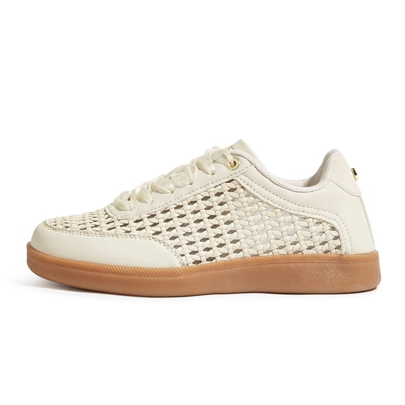 LUCKY STEP Fashion Retro Braided Raffia Style Sneakers Breathable Casual Shoes,Beige,Womens