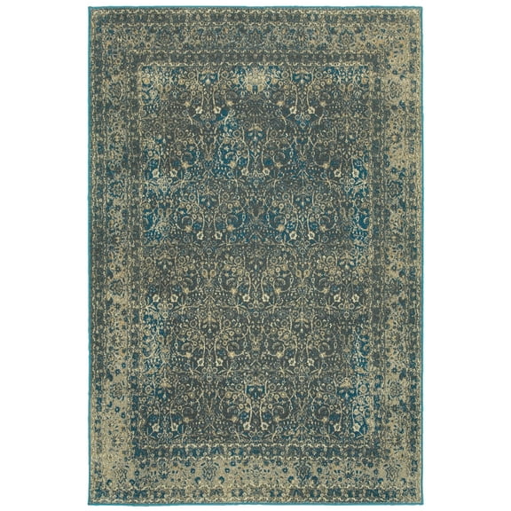 Minta Traditional Oriental Area Rug, Navy/ Grey, 5' x 8'