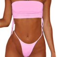 thumbnail image 1 of E8BF-traje de baño Bandeau para mujer, Bikini brasileño atrevido de corte alto, traje de baño con cordón sin tirantes, 2 piezas, 1 of 5