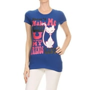 Juniors printed T-shirts with Cat graphics and texts decoration Juniors or petite women fit Cotton Spandex fashion Tshirt