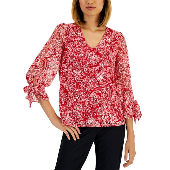 Charter Club Womens Paisley Print Lace Top Ravishing Red Combo XS