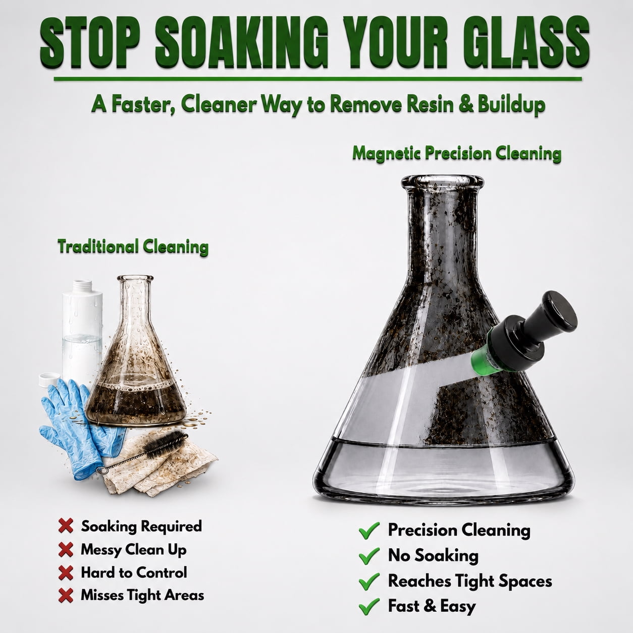 The Magic Cleaner - The Reusable, Non-Toxic, Magnetic Glass Cleaner For Water Pipes, Windows, Aquariums, Vases, Bowls