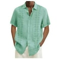 thumbnail image 2 of Cuoff Designer Spring Summer Men's Casual Cotton Linen Solid Color Short Sleeve Shirts Loose Shirts Cyan L, 2 of 4