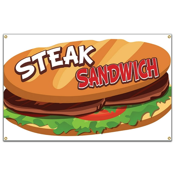 SignMission B-60 Steak Sandwich19 60 in. Concession Stand Food Truck Single Sided Banner - Steak Sandwich