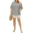 thumbnail image 4 of Langwyqu Plus Size Women Solid Color Round Neck Short Sleeve Casual T-Shirt Blouse, 4 of 5