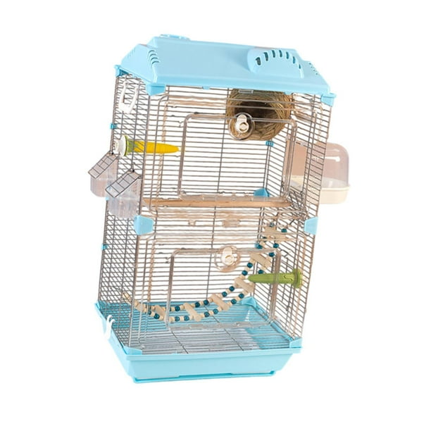 Jaula para pájaros con accesorios de soporte, jaula grande para loros, doble capa para cotorras, azul