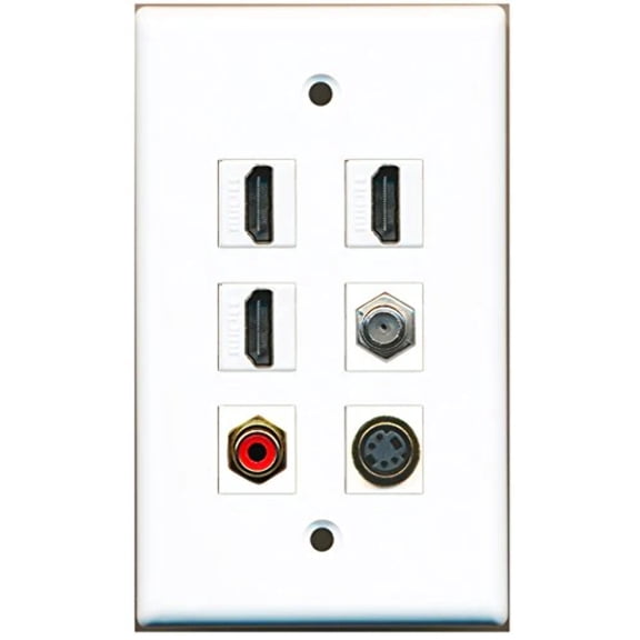 RiteAV - 3 HDMI 1 Port RCA Red 1 Port Coax Cable TV- F-Type 1 Port S-Video Wall Plate