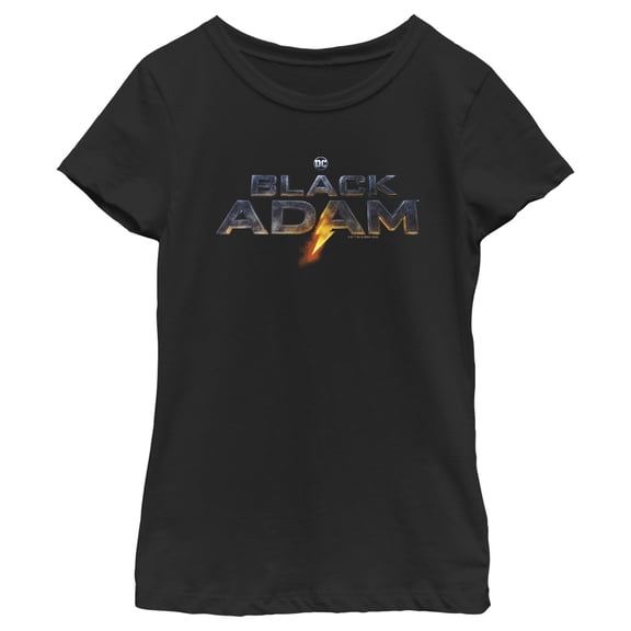 Girl's Black Adam Lightening Logo  Graphic Tee Black Large