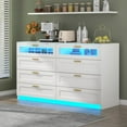 thumbnail image 3 of White 8 Drawers Dresser with Charging Station and LED Lights for Bedroom, Modern Chest of Drawers for Closet, Double Wide Dresser Organizer for Bedroom, Living Room, Entryway, 3 of 5