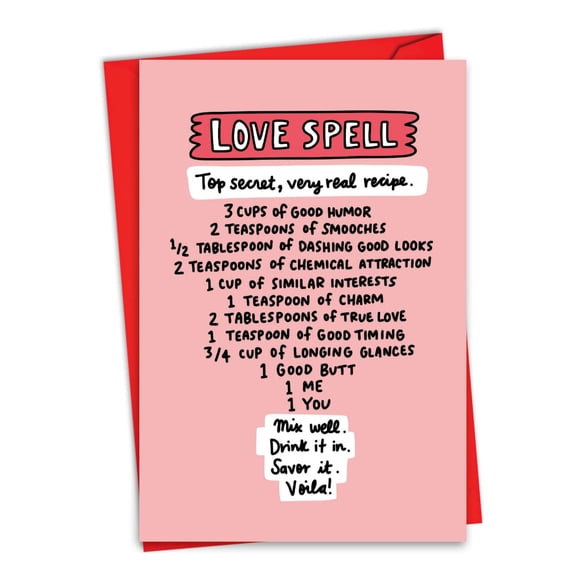 NobleWorks Funny Valentine's Day Greeting Card with 5 x 7 Inch Envelope (1 Card) Love Spell C8868VDG