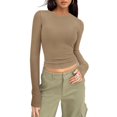 thumbnail image 3 of STETMN Women's Crop T-shirt Slim Fit Round Neck Tops Casual Plain Long Sleeve Fall Workout Shirt, 3 of 6