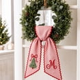 thumbnail image 3 of PLPPYFS Christmas Wreath Sash, Pink Striped Letter Wreath Bow Sash with Embroidered Christmas Tree, Scalloped Red Edge Holiday Wreath Decor, Front Door Wreath Sash Decoration, 3 of 7