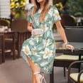 thumbnail image 3 of Picia Lilies Flowers Pattern Women's Short Sleeve Summer Dress Pleated Loose Swing Knee Length Short Sleeve Swing Dresses, 3 of 6