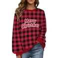 thumbnail image 2 of Nmnitkp Womens Tops Christmas Vintage Plaid Printed Letter Printing Round-neck Casual Sporty Long-sleeved Fleece Sweatshirt Tops Red,L, 2 of 9