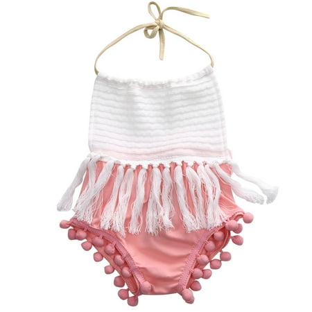 

Newborn Toddler Baby Girls Bodysuit Tassels Strap Backless Jumpsuit Outfits Clothes