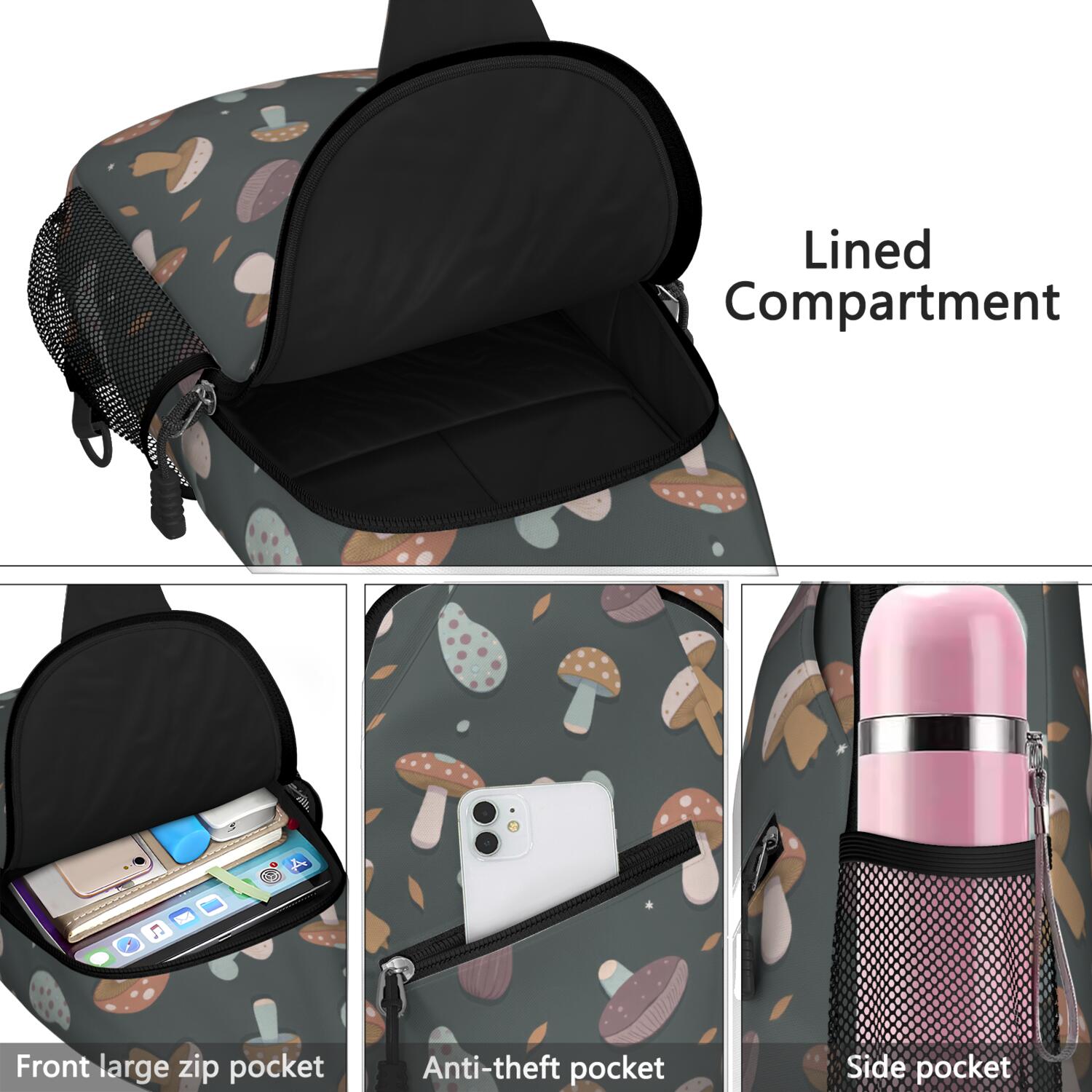 Sling Bag Mushroom Travel Sling Bag Backpack Purse for Men Women