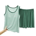 thumbnail image 4 of WIZUTIZ Women's Striped Loungewear Set with Built-in Pads Tank Top and Shorts Soft Modal Cotton Blend Sleepwear Comfy Pajama Set Summer Sleep 2 Piece, 4 of 6