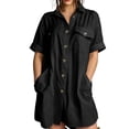 thumbnail image 2 of Miqool Women's Cotton Lapel Shirt Dress Casual Short Sleeve Button Front Utility Mini Dress with Pockets Loose Fit Summer Dress, 2 of 8