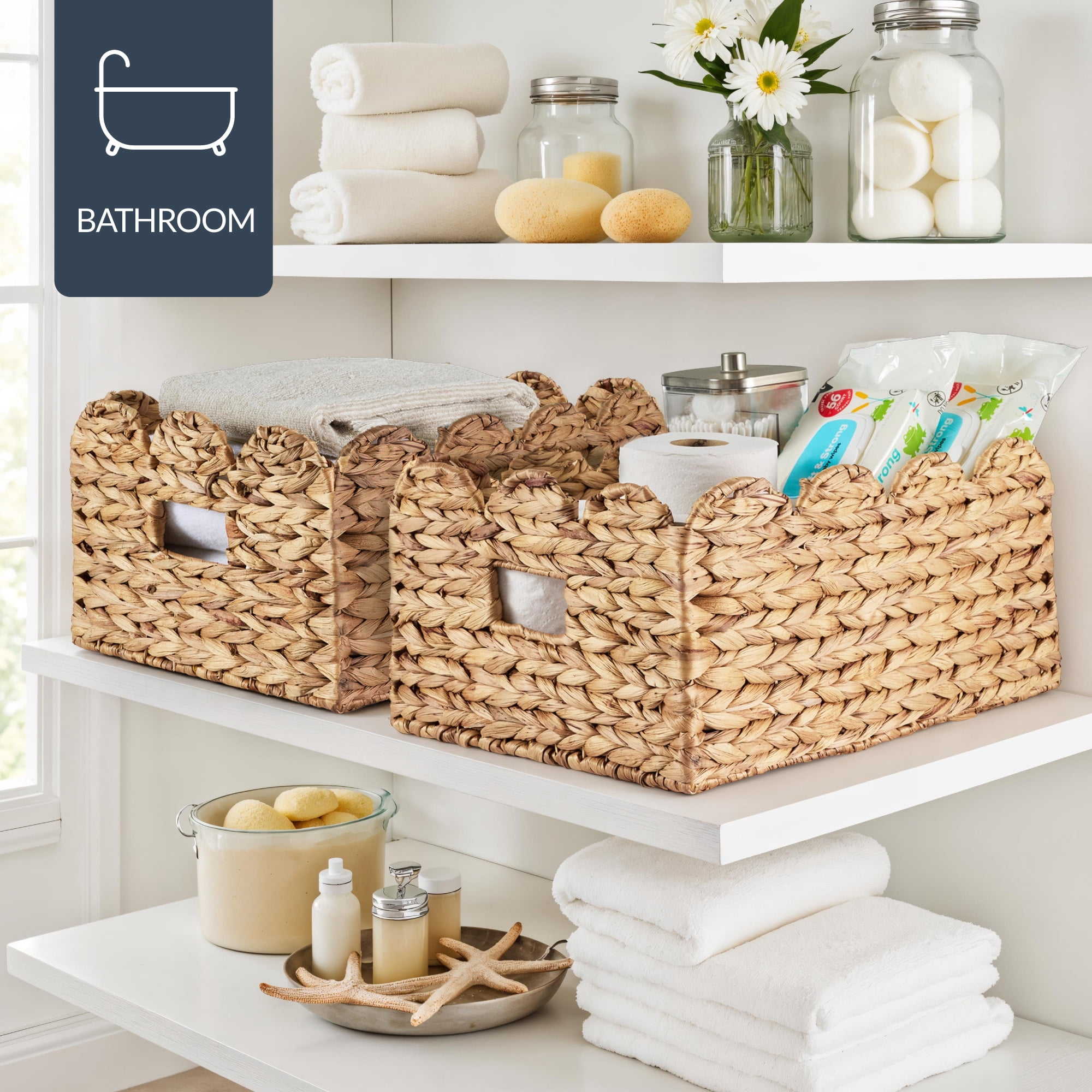 Best Choice Products 16x12 Scalloped Shelf Baskets, Woven Storage Bins, 2 Pack - Natural