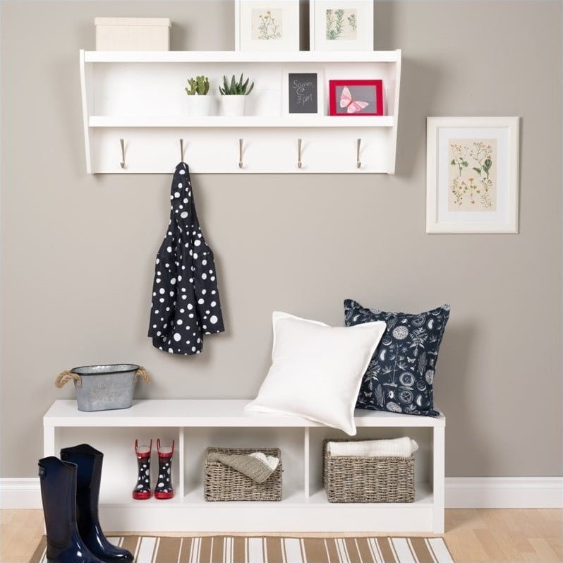 Prepac Floating Entryway Shelf With Bench In White Walmart Com