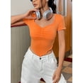 thumbnail image 3 of Liacowi Women's Orange Short Sleeve Irregular Hem Slim Cropped Tops Fashion Going Out Tops, 3 of 8