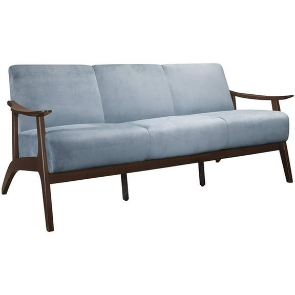 Pemberly Row 19" Mid-Century Velvet Upholstered Sofa in Blue Gray/Dark Walnut