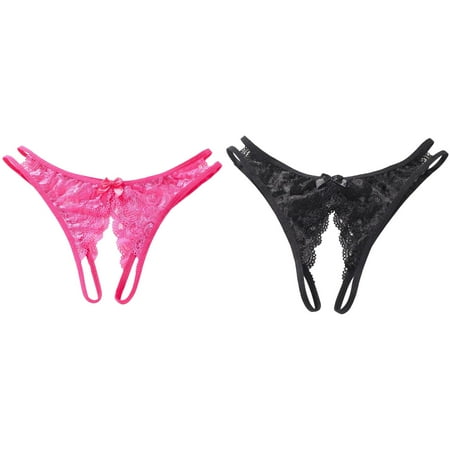 (2-Pack) Kcodviy Women s Underwear Open Files B Bustier Large Size T Shaped Extra Large Panties for Women Lace Women s Plus Size Underwear Cotton Underwear Floral Lace Underwear