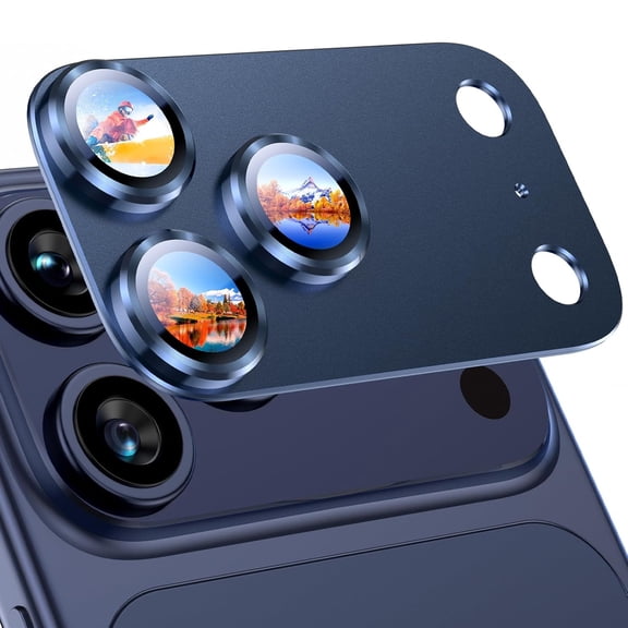 TECH CIRCLE for iPhone 17 Pro Camera Lens Protector, Luxury Tempered Glass Aluminum Metal Ring Camera Cover, 9H Hardness,Case Friendly,Blue