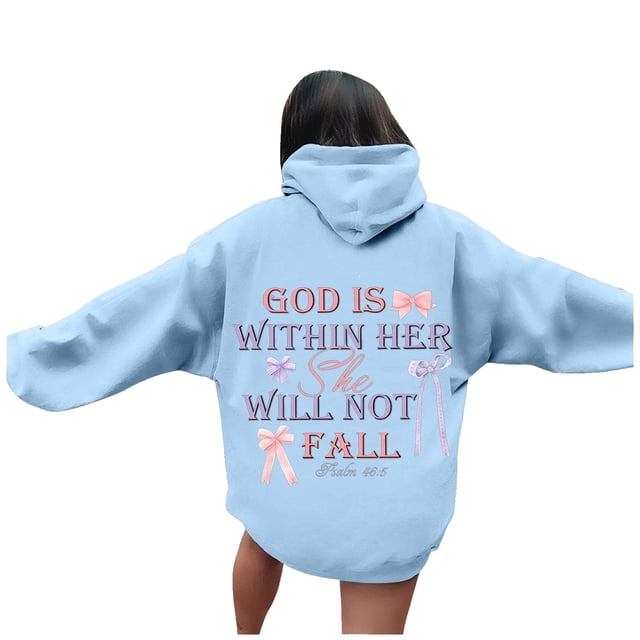 Ladies Hoodies Fall Pullover Hoodie with Eye Catching Alphabet Design Trendy Oversized Fit Drop Shoulder Design Womens Sweaters Blue XL