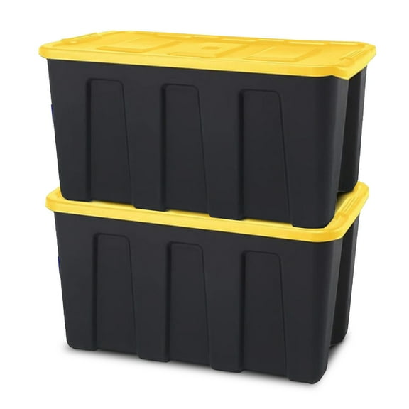 Open Box Homz 34 Gal Durabilt Home Storage Container w/Lid, Black/Yellow (2Pk)