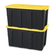 Open Box Homz 34 Gal Durabilt Home Storage Container w/Lid, Black/Yellow (2Pk)