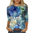 thumbnail image 1 of Wanfds Hauts de Mode Bleus pour Femmes Col Rond Manches Trois-Quarts TTG, 1 of 5