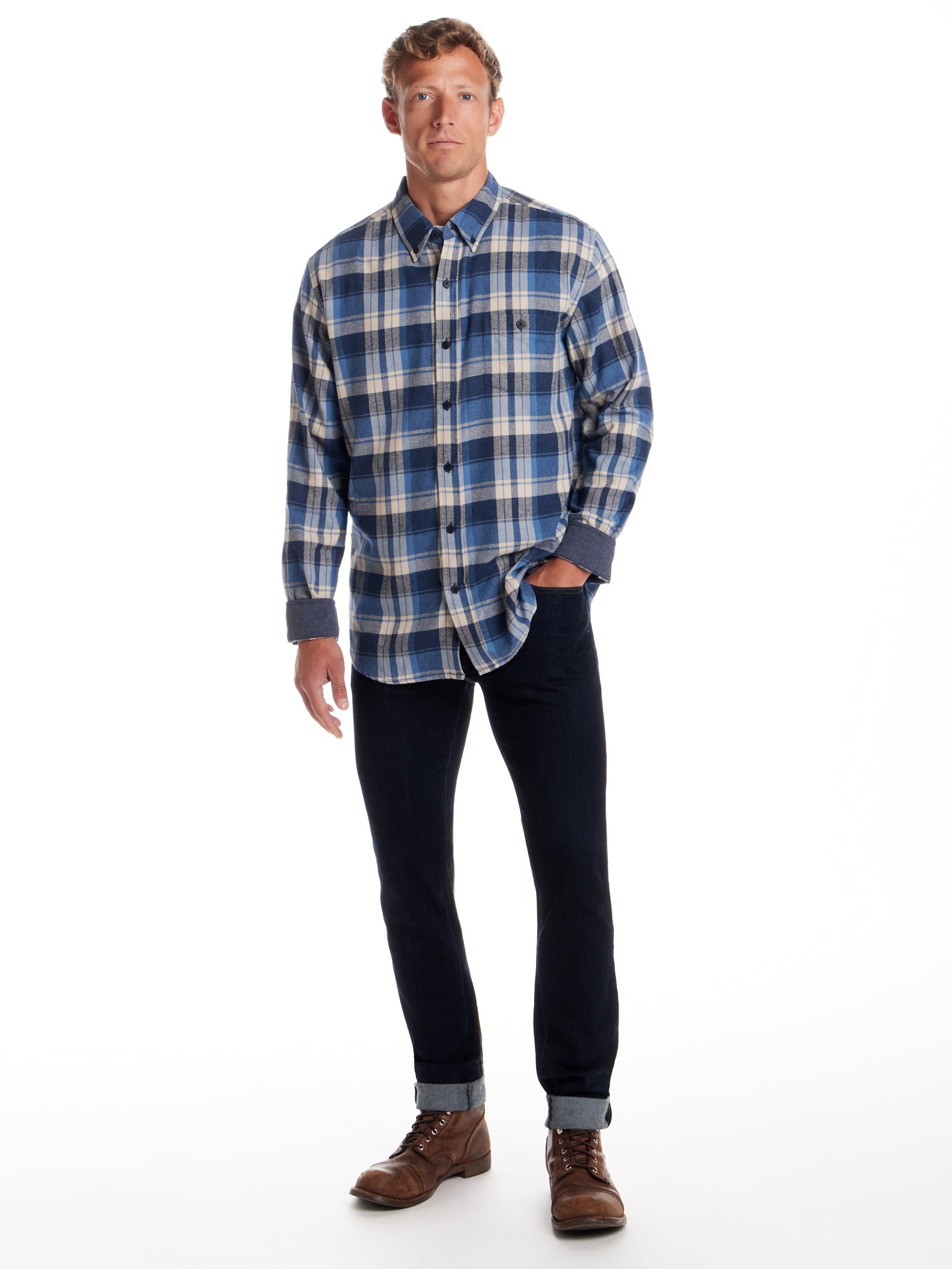 Frontier Threads Men's Long Sleeve Button Down Traditional Plaid Flannel