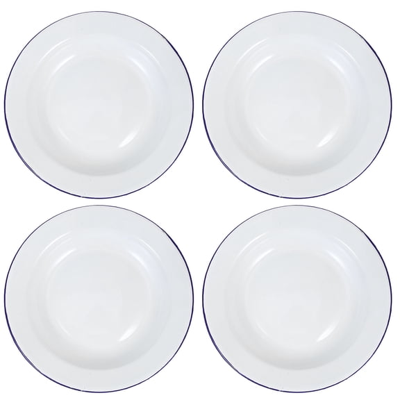 DRAFIDEEP White Enamel Plates 22cm Flat Edge Food Trays for Casual Meals and Formal Dinners 4pcs