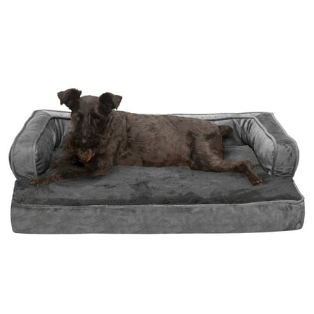 UPC: 0842229123005 | FurHaven Pet Products Plush & Velvet Comfy Couch Orthopedic Sofa-Style Pet Bed for Dogs & Cats – Dark Gray Medium