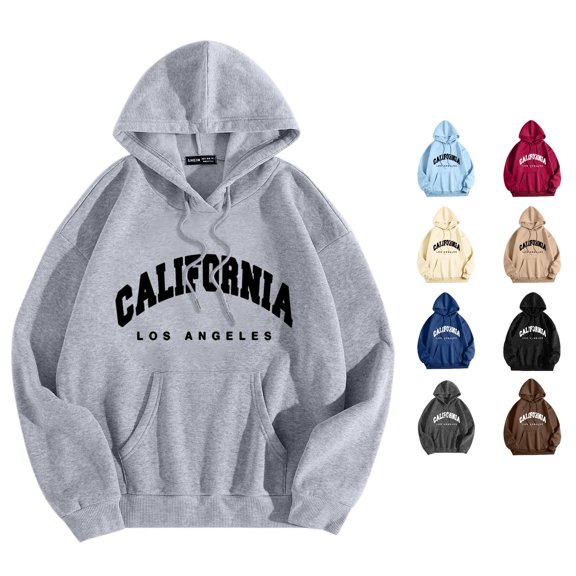 RUTAYY Women's Hoodie Long Sleeve Relaxed Fit Vintage California City Graphic Layering Pullover Sweatshirt Grey