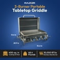thumbnail image 4 of Razor 34.5" Triple Burner Portable Tabletop Outdoor Griddle for Backyard Cooking & Camping, 4 of 12